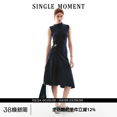 SINGLE MOMENT 26SS法式通勤气质百搭休闲扭结无袖简约连衣裙女