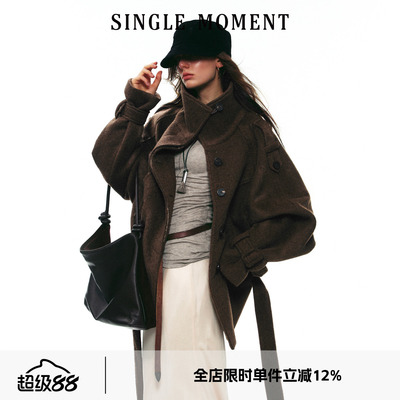 SINGLE MOMENT 25AW法式冬季经典优雅羊毛双面呢中长款大衣外套女