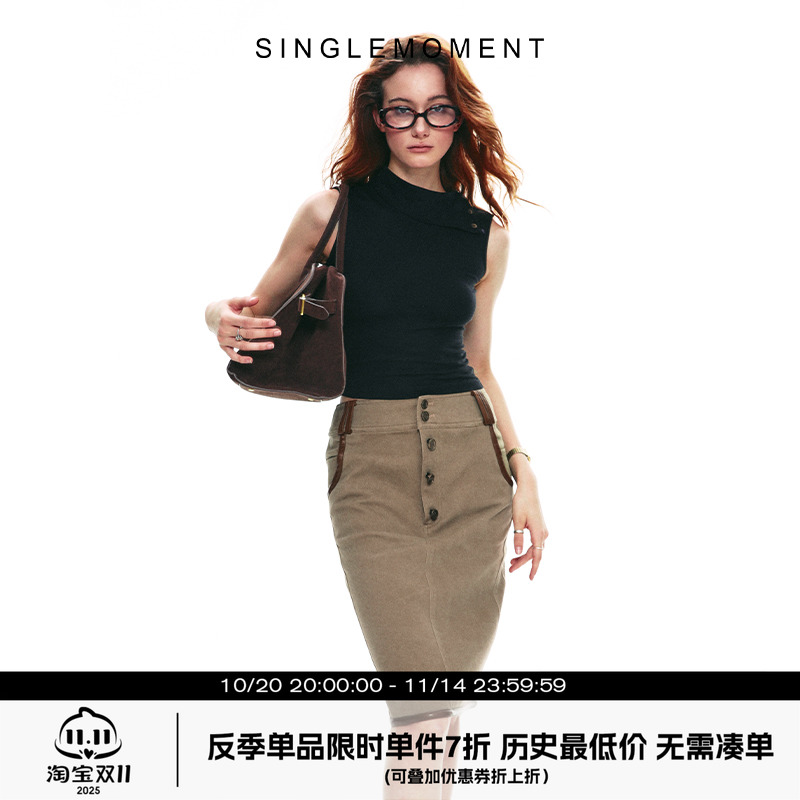 SINGLEMOMENT天丝高领无袖背心
