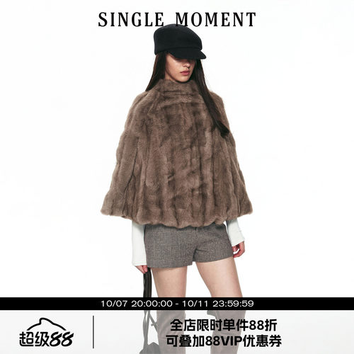 SINGLE MOMENT 26AW法式通勤环保毛绒斗篷宽松休闲短外套上衣女