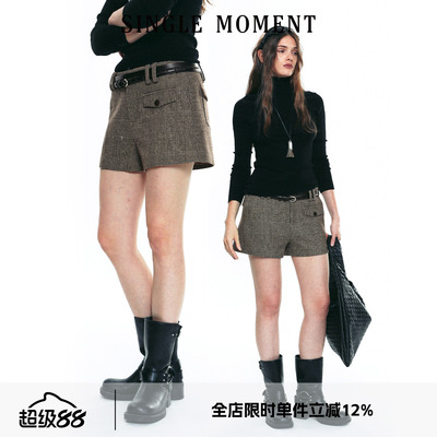 SINGLE MOMENT 25AW法式秋冬时尚通勤百搭毛呢休闲西装直筒短裤女