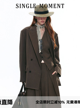 SINGLE MOMENT 25AW法式高级感气质戗驳领宽松休闲西装外套上衣女