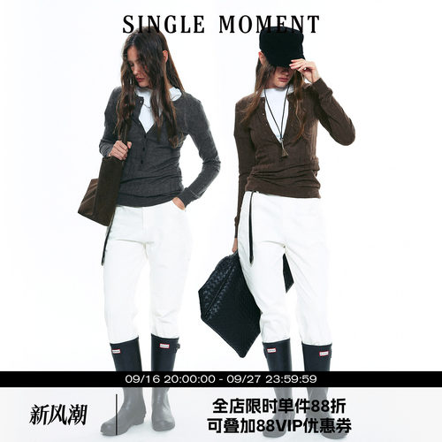 SINGLE MOMENT 25AW美利奴羊毛亨利领针织打底衫长袖T恤上衣女