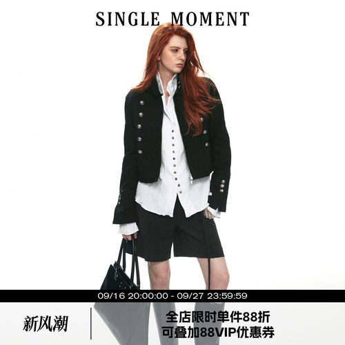 SINGLE MOMENT 26AW法式经典休闲风拿破仑短款双排扣工装长袖外套
