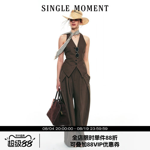 SINGLE MOMENT 25SS秋季新款法式v领无袖设计感休闲修身马甲套装