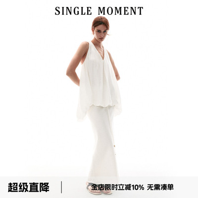 SINGLE MOMENT 26SS法式浪漫挂脖扭花A摆花苞上衣度假风半裙套装