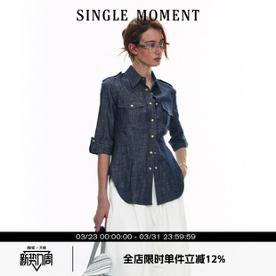 衬衫 SINGLE 复古设计休闲原牛牛仔长袖 2025SS春季 上衣女 MOMENT