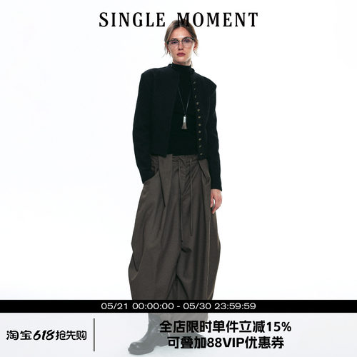 SINGLE MOMENT 25AW秋季法式短款单排扣立领夹克外套长袖上衣女