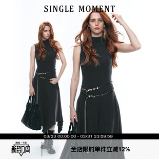修身 25AW美利诺慕斯羊绒半高领针织无袖 背心连衣裙 MOMENT SINGLE
