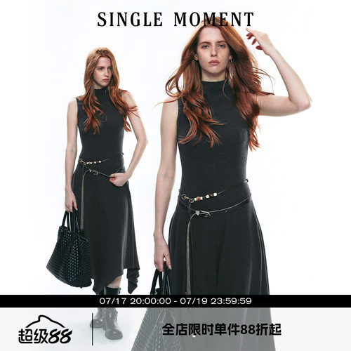 SINGLE MOMENT 25AW美利诺慕斯羊绒半高领针织无袖修身背心连衣裙