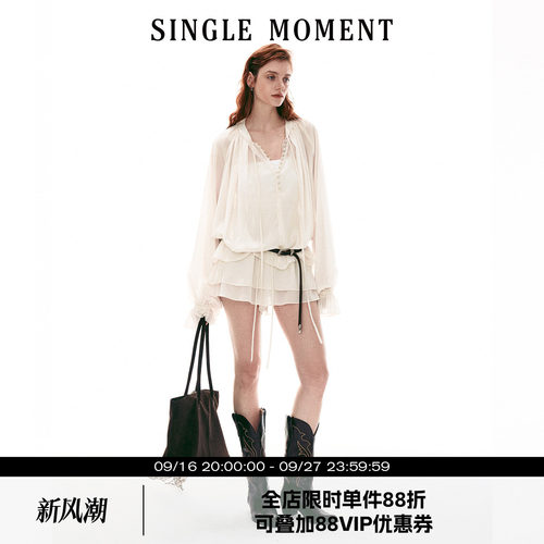 SINGLE MOMENT 26SS法式通勤宽松休闲圆领密扣罩衫上衣裙裤套装
