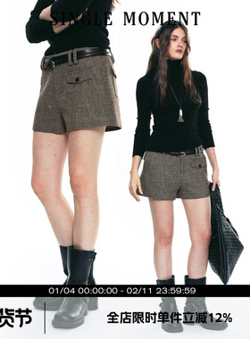 SINGLE MOMENT 25AW法式秋冬时尚通勤百搭毛呢休闲西装直筒短裤女