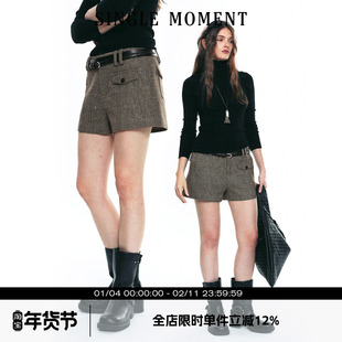 SINGLE MOMENT 25AW法式秋冬时尚通勤百搭毛呢休闲西装直筒短裤女