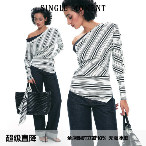 SINGLEMOMENT斜肩假两件打底衫