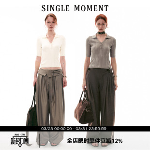 套头针织衫 SINGLE 坑条五分袖 26SS法式 百搭POLO杉上衣女 MOMENT