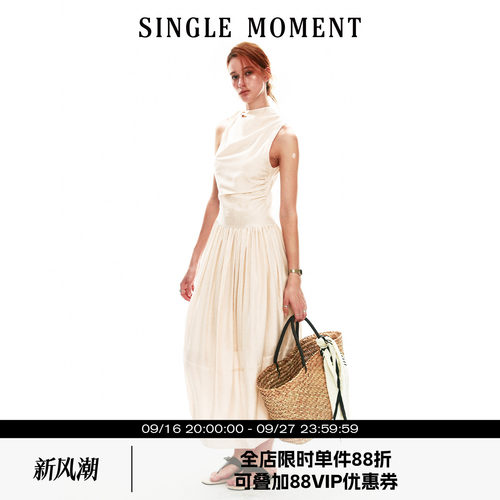 SINGLE MOMENT 26SS夏季法式休闲修身系带茧型空气感花苞连衣裙女