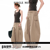 MOMENT 长裤 26SS美式 遛弯裤 SINGLE 阔腿裤 复古大口袋工装 弯刀裤 女