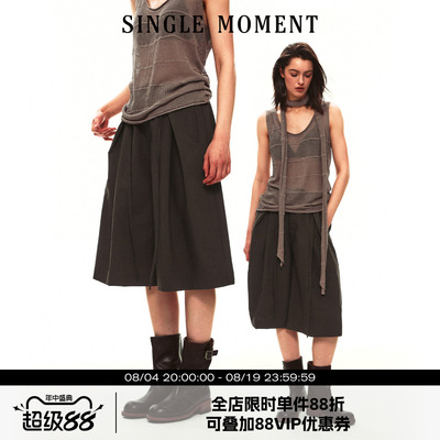 SINGLE MOMENT 26SS夏季法式空气感抽皱腰头休闲七分裤宽松短裤女