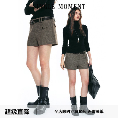 SINGLE MOMENT 25AW法式秋冬时尚通勤百搭毛呢休闲西装直筒短裤女
