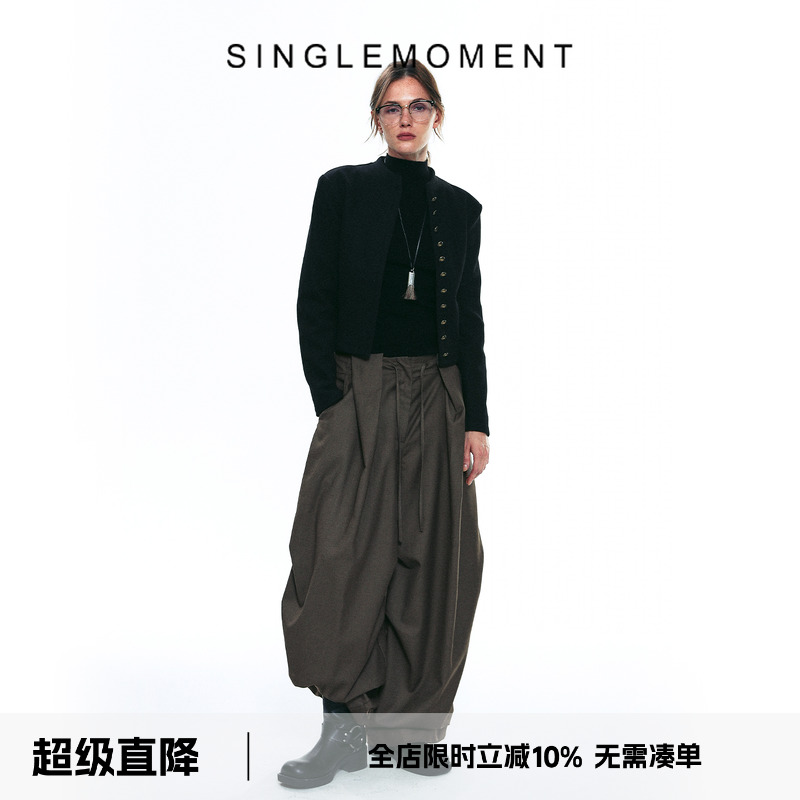 SINGLE MOMENT 25AW秋季法式短款单排扣立领夹克外套长袖上衣女