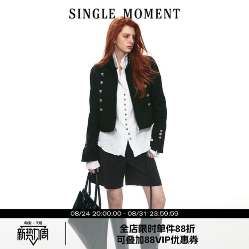 SINGLE MOMENT 26AW法式经典休闲风拿破仑短款双排扣工装长袖外套