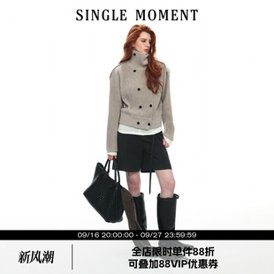 SINGLE MOMENT 26AW法式立领休闲风宽松双排扣毛衣开衫长袖外套女