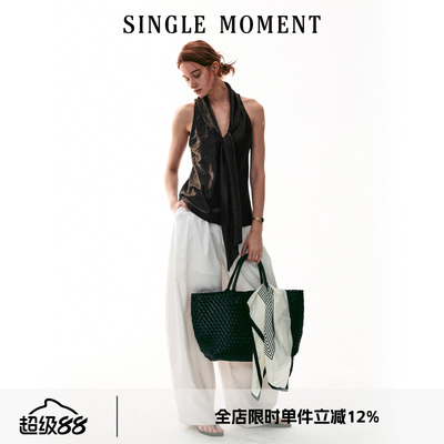 SINGLE MOMENT 26SS法式通勤百搭飘带无袖背心吊带宽松上衣女