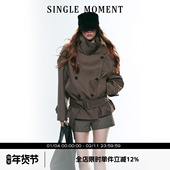SINGLE 双排扣系腰风衣外套女 复古大立领宽肩短款 MOMENT 25AW法式