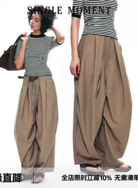 SINGLE MOMENT 25SS西裤阔腿伞兵裤抗皱垂感宽松设计休闲裤长裤女