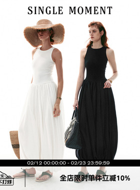 SINGLE MOMENT 26SS法式圆领宽松型花苞气球摆休闲无袖背心连衣裙