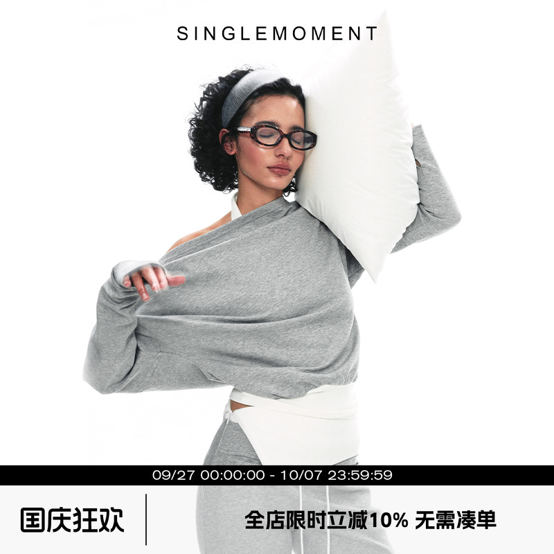 SINGLEMOMENT斜肩卫衣