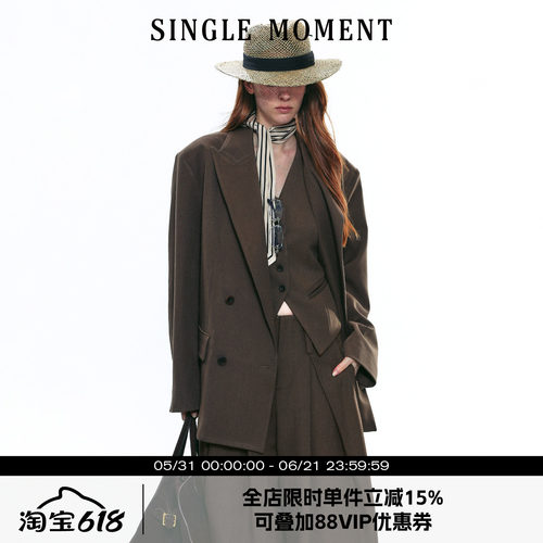 SINGLE MOMENT 25AW法式高级感气质戗驳领宽松休闲西装外套上衣女