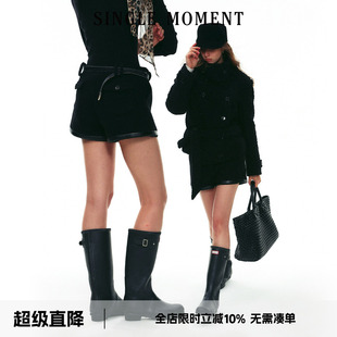 秋冬羊毛休闲直筒宽松圈圈毛拼皮短裤 25AW法式 女 MOMENT SINGLE
