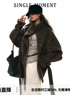 SINGLE MOMENT 25AW法式冬季经典优雅羊毛双面呢中长款大衣外套女