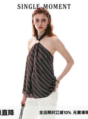 SINGLE MOMENT 26SS法式夏季宽松休闲挂脖金色扣上衣吊带背心女