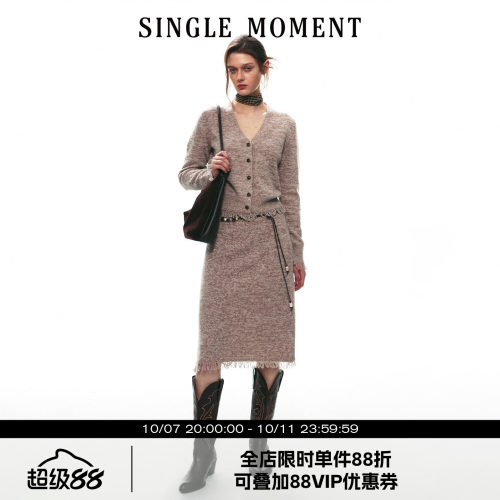SINGLE MOMENT 26AW法式复古通勤双股花纱v领毛织开衫长袖针织衫