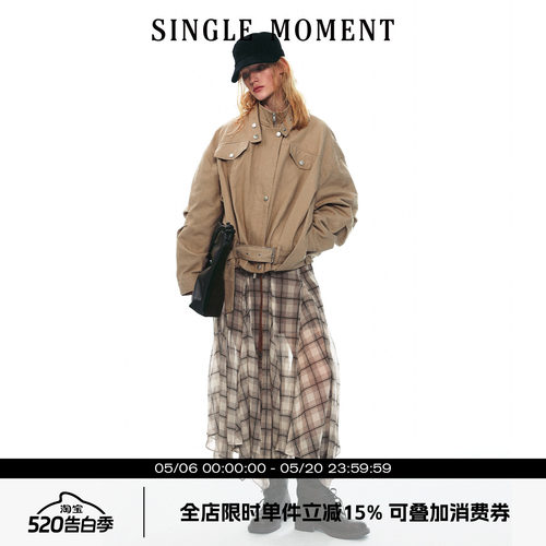 SINGLE MOMENT 25AW英伦风复古工装立领穿插结构夹克外套上衣女