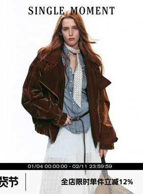 SINGLE MOMENT 25AW法式复古毛领短款绒感翻领夹克外套工装上衣女