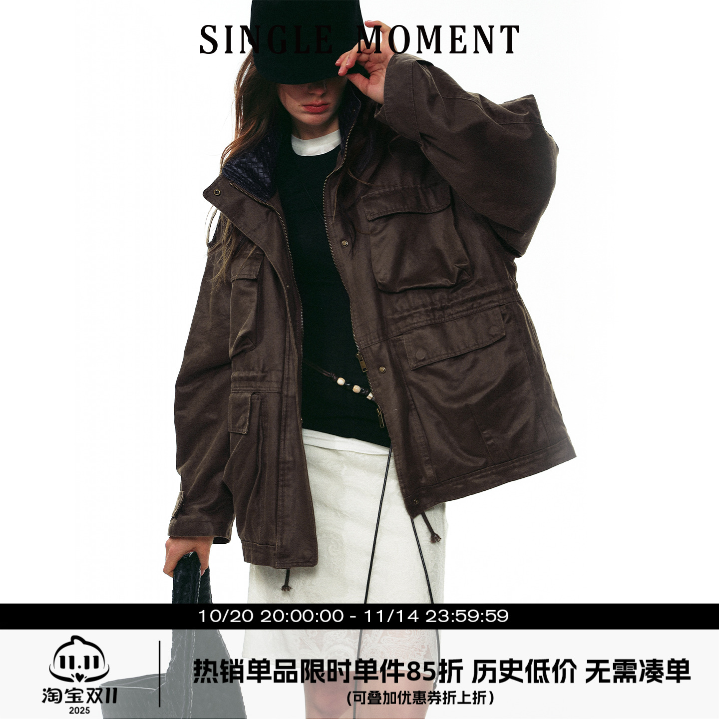 SINGLE MOMENT 25AW法式复古百搭巴恩风中长款工装夹克外套上衣女