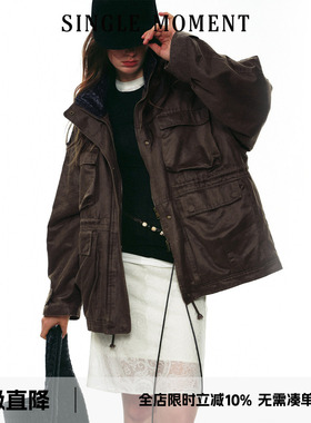 SINGLE MOMENT 25AW法式复古百搭巴恩风中长款工装夹克外套上衣女