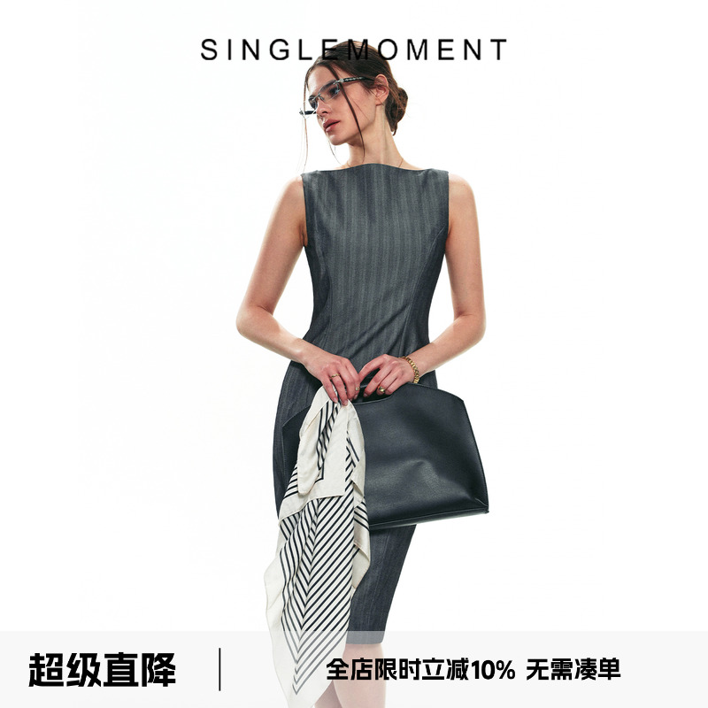 SINGLE MOMENT 25SS夏季法式复古帆船领修身瑞秋裙无袖连衣裙女