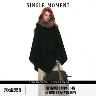SINGLE MOMENT 26AW法式冬季可拆卸毛领A字斗篷双面呢宽松外套女