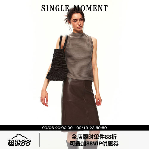 SINGLE MOMENT 26SS夏季法式横织罗纹小半高荡领上衣无袖背心女