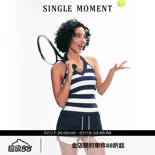 SINGLEMOMENT天丝条纹无袖背心