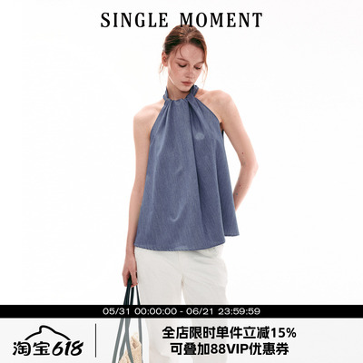 SINGLE MOMENT 26SS法式度假风休闲宽松百搭无袖挂脖上衣背心女