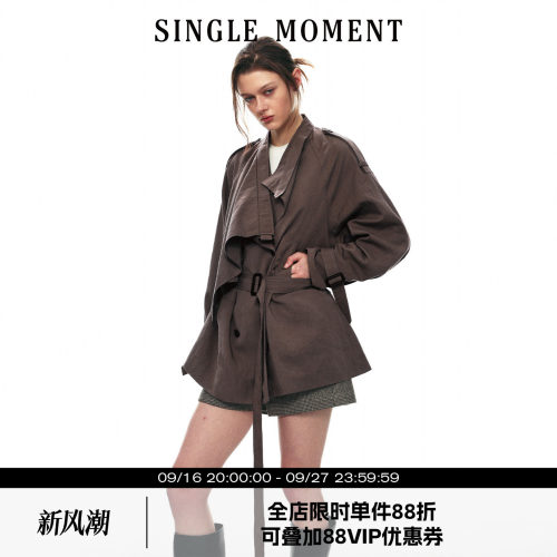 SINGLE MOMENT 26AW法式复古通勤插肩袖不规则领风衣长袖外套女秋