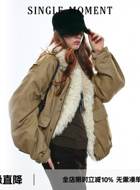 SINGLE MOMENT 25AW法式复古毛领保暖轻工装短款棉服棉衣外套女