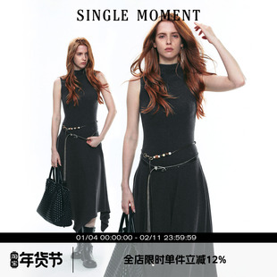 SINGLE MOMENT 25AW美利诺慕斯羊绒半高领针织无袖修身背心连衣裙
