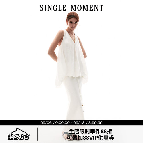 SINGLE MOMENT 26SS法式浪漫挂脖扭花A摆花苞上衣度假风半裙套装