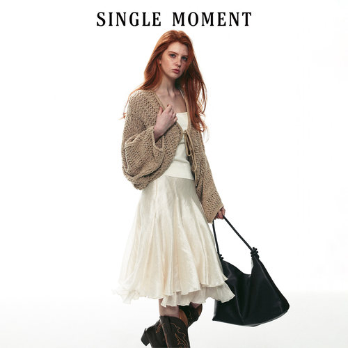 SINGLE MOMENT 26AW法式休闲V领空气感软糯钩针宽松短款开衫外套
